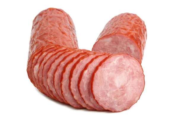 Saucisse Viande Tranchée Isolée Sur Fond Blanc — Photo