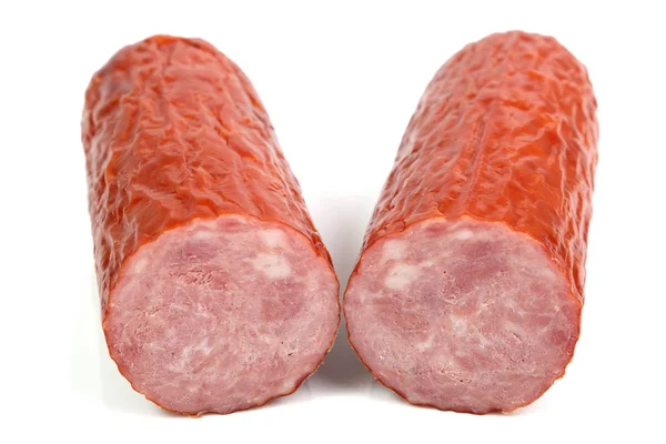 Halbierte Fleischwurst Isoliert Auf Weißem Hintergrund — Stockfoto