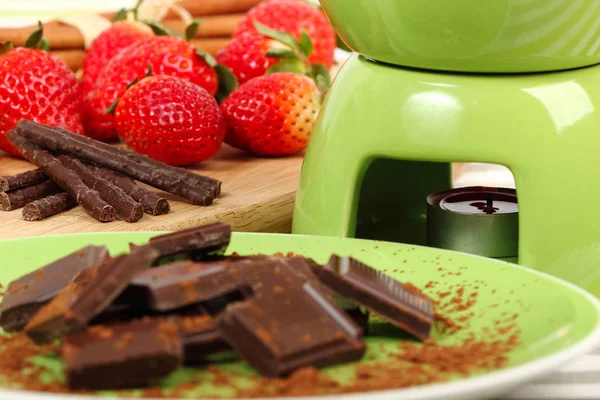 Chocolate Strawberry Fondue Table — Stock Photo, Image