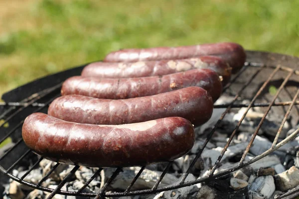 Asar Salchichas Sangre Parrilla Barbacoa —  Fotos de Stock