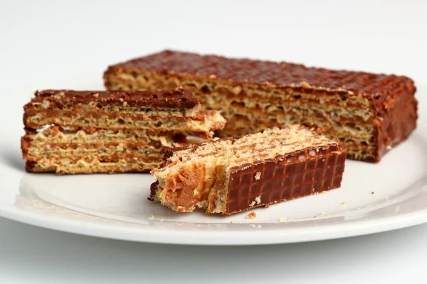 Chocolate Covered Wafer Plate — Stock Photo, Image