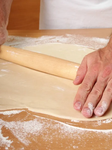 Rolling Dough Preparation Meat Dumplings — Stock Photo, Image