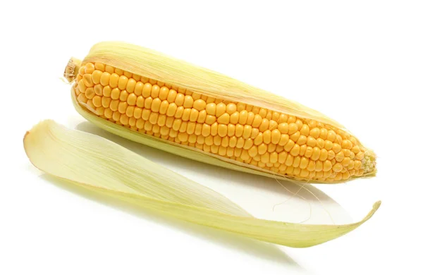 Свіжий Кукурудзяний Коб Ізольований Білому Тлі — стокове фото