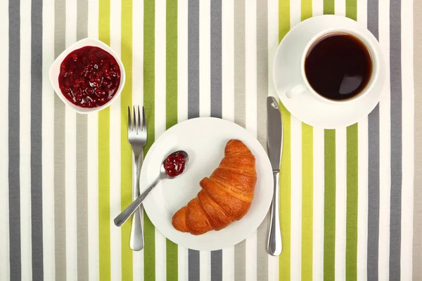 Croissant Thé Confiture Petit Déjeuner Continental — Photo