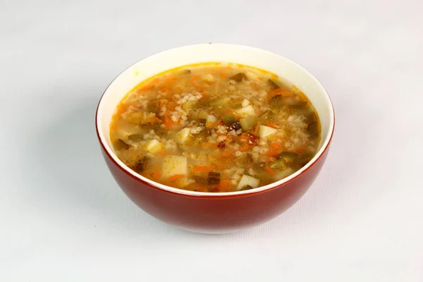 Soppa Från Inlagd Gurka Rassolnik Zupa Ogorkowa — Stockfoto