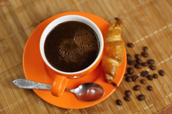 Tasse Avec Café Frais Croissant — Photo