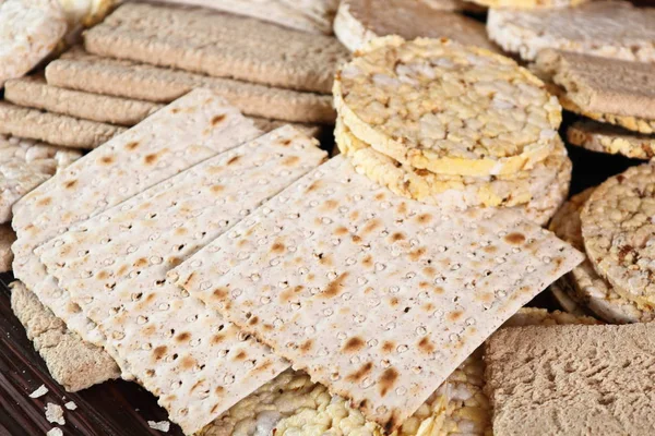 Diferentes Tipos Pão Frito Bolo Arroz Milho Fino Matzo Pão — Fotografia de Stock