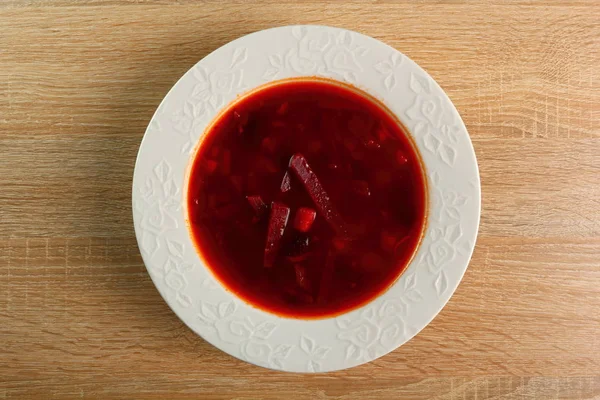 Borsch Zuppa Barbabietole Con Fagioli Direttamente Sopra — Foto Stock