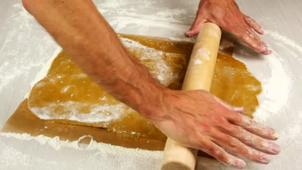 Rolling Dough Making Christmas Gingerbread Cookies — Stock Video