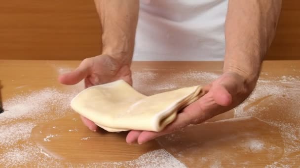 Man Making Puff Pastry Series — Stock Video