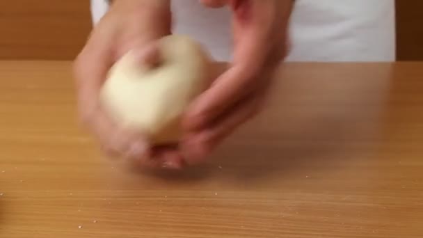 Male Chief Hands Kneading Dough — Stock Video
