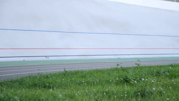 Velodrome In Kiev Cycling Track Cyclist Vintage Bicycle Aerial View Racing — Stock Video