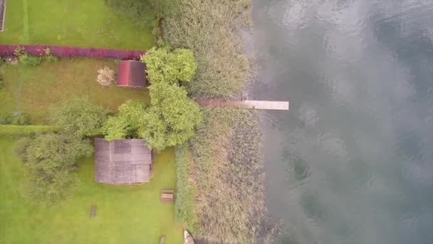 Vista aérea de aviones no tripulados del lago austriaco Ossiacher mar con caña de caña y compañeros — Vídeo de stock