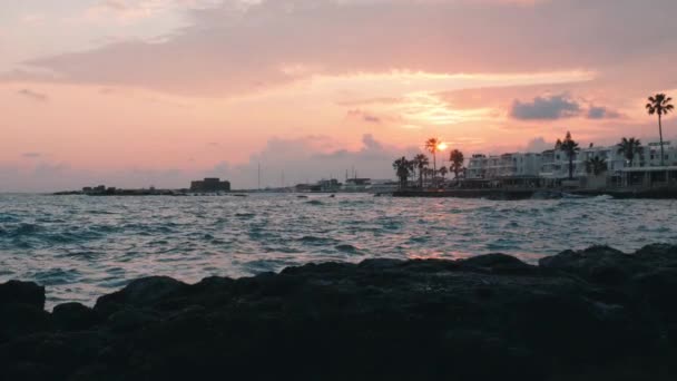 Pedestrian Path Evening Tourist Area Sunset Promenade Palms Sunset Rocky — Stock Video