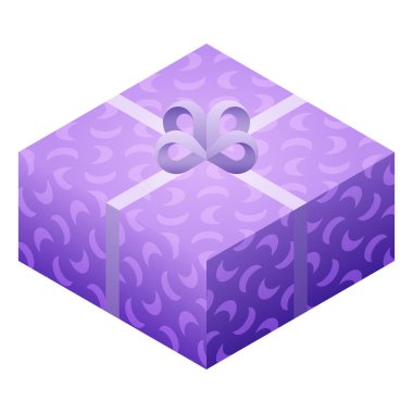 Çeşitli desen ve renklerde uygulanan bir izometrik hediye kutusu.