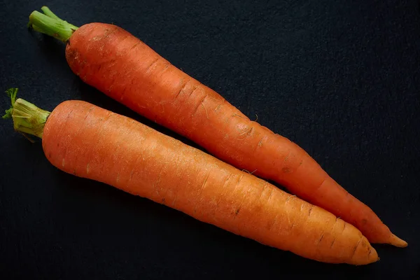 Fresh Carrots Black Slate Background Healthy Food Top Veiw — Stock Photo, Image