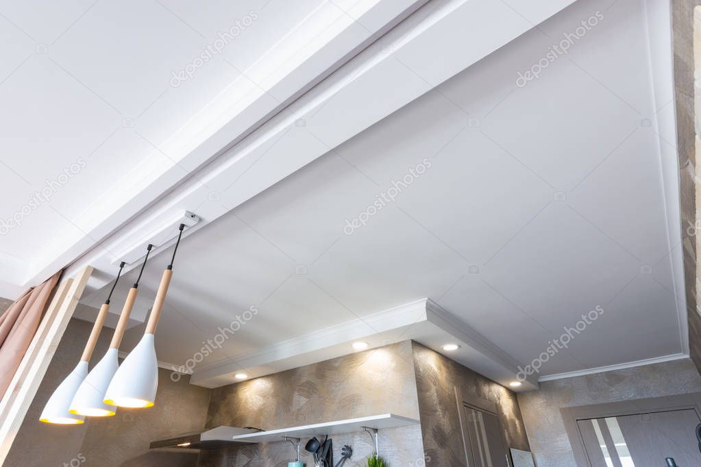 Zoned suspended plastered ceiling in the kitchen