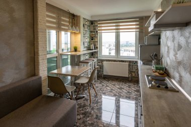 Anapa, Rusya-Temmuz 15, 2019: otel odasında mutfak iç
