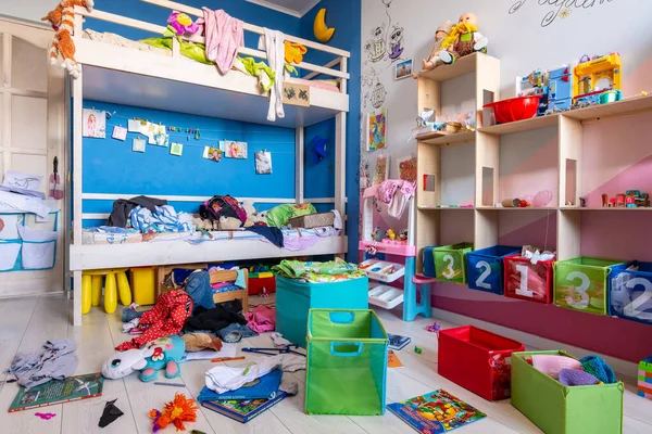 Anapa, Russia - October 16, 2019: Scattered and toy things in the interior of a children's room — Stock Photo, Image