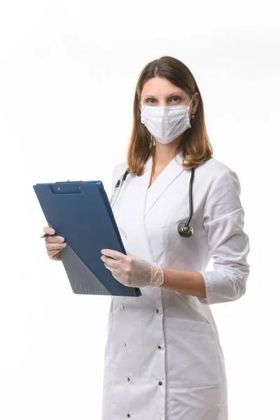 Portrait Doctor Girl Medical Mask Gloves — Stock Photo, Image