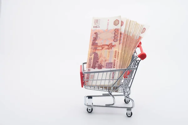 Bundle Russian Money Grocery Cart — Stock Photo, Image