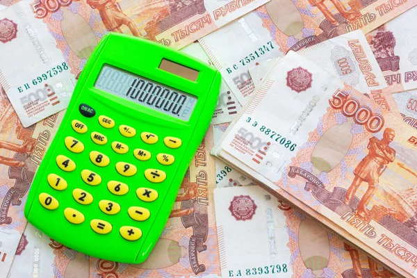 Background Money Bundle Five Thousandth Bills Calculator Number One Million — Stock Photo, Image
