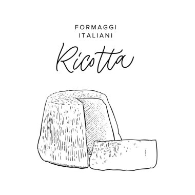 geleneksel İtalyan ricotta peyniri vintage ile onun adı hat illüstrasyon oyma