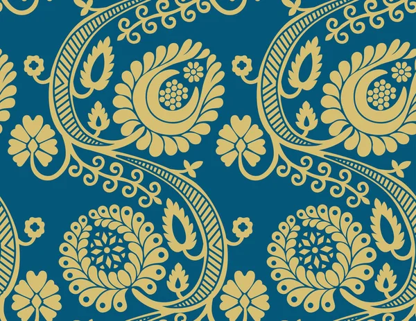 Vector Patrón Ornamental Azul Sin Costura Floral — Vector de stock