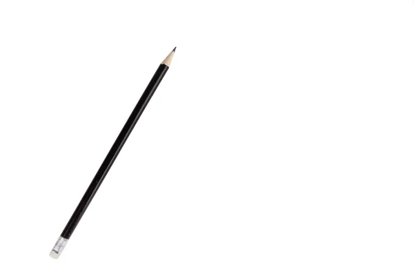 Черный карандаш с ластиком на белом фоне — стоковое фото