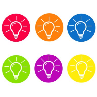Işık lamba işareti simgesi. Fikir sembolü. Yuvarlak renkli 6 düğme.