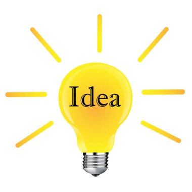 Düz sarı ampul fikir konsept illüstrasyon. İzole beyaz arka plan