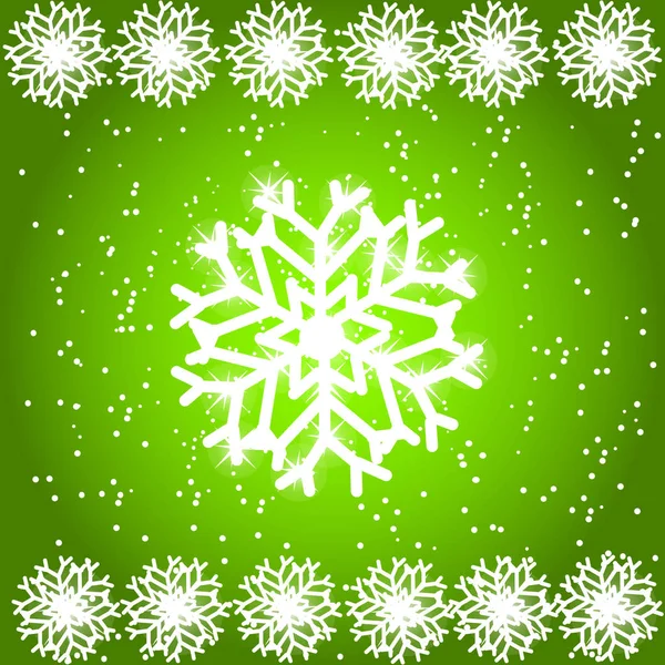 Snowflakes Green Background — Stock Vector