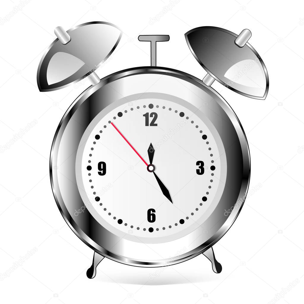 Alarm clock on white.Metal