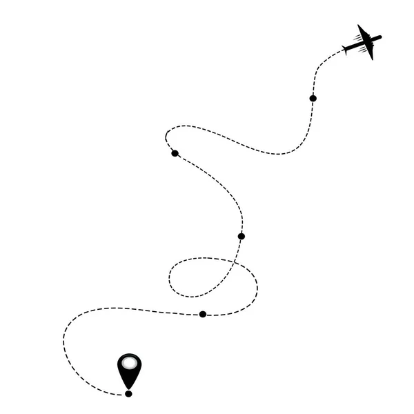 ジェット航空会社の飛行機と Eps ホリデー休暇旅行地図ピン ナビゲーション位置ポインター アイコン飛行機飛行ルート開始ライン トレース マーク記号 Gps 飛行飛ぶ白い背景ベクトルにそのトラック — ストックベクタ