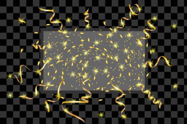 Siyah arka planda altın rengi parıltı dokusu. Altın konfeti patlaması. Siyah arkaplandaki altın taneli soyut doku. Tasarım elemanı. Vektör illüstrasyonuName