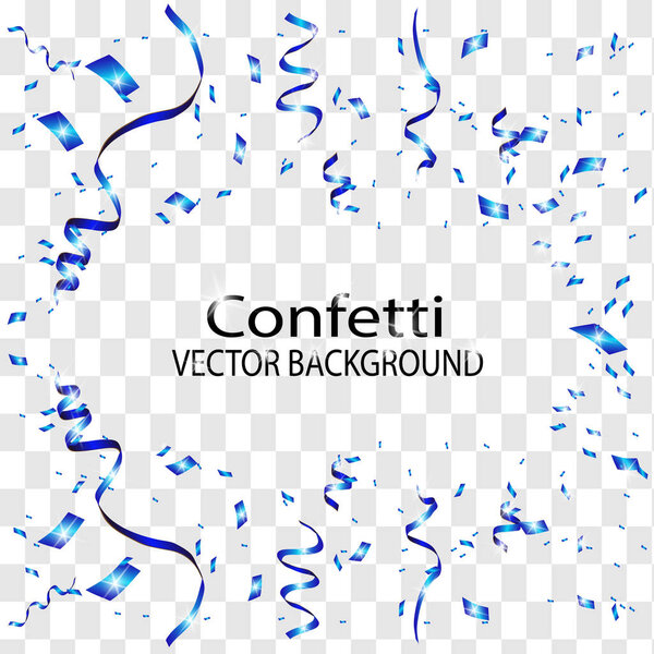 Celebration background with confetti blue. Isolated on white transparent background. Vector Illustration, eps 10