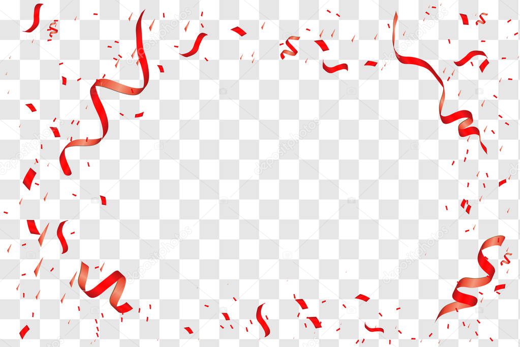 Colorful bright red confetti isolated on transparent background. Festive vector illustration. Colorful confetti on a beautiful background. Celebration and party.