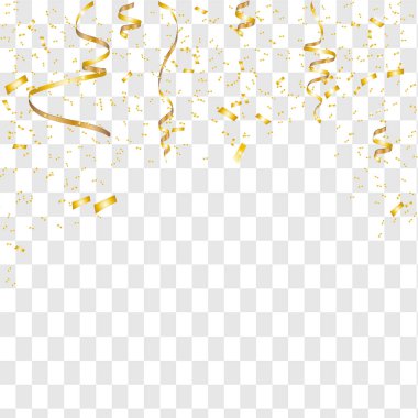 Altın konfeti izole. Konfeti patladı. Festivalsel vektör illüstrasyonu