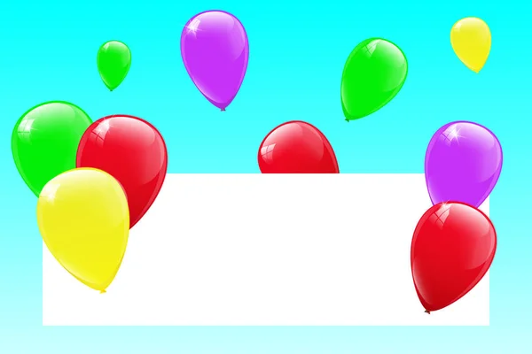 Leeres Banner Mit Bunten Luftballons Und Konfetti Auf Blauem Hintergrund — Stockvektor
