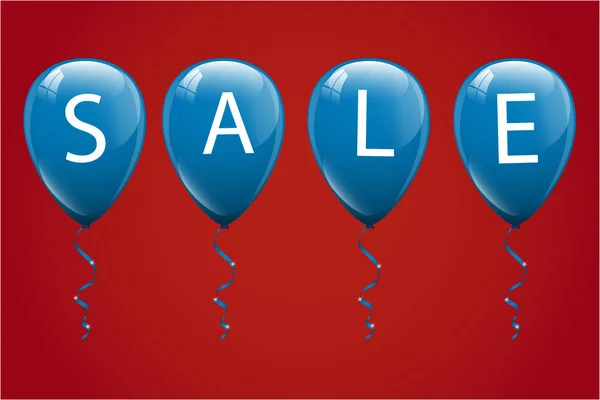 Sprzedaż programu word na niebieskie balony na czerwonym tle — Wektor stockowy