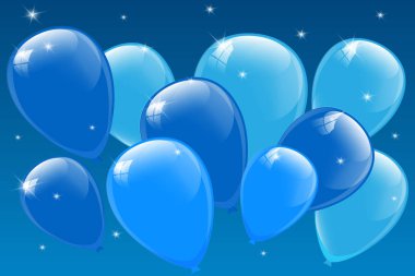 Mavi balonlar, vektör illüstrasyonu. Kutlama arkaplan şablonu