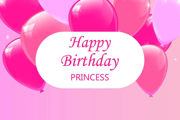 Feliz Aniversário Princesa Lettering Poster Para Menina Com Balões Rosa — Vetor de Stock