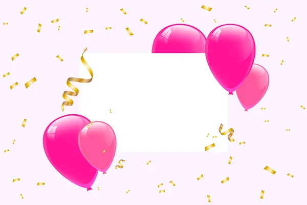 Blank Banner Pink Balloons Confetti Isolated Transparently Background Vector Festive — Stock Vector