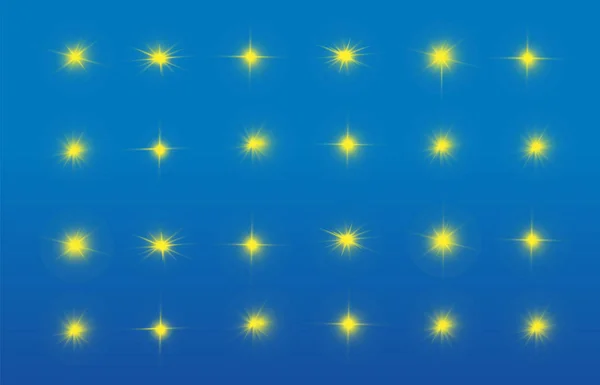 Glühen isoliert gelben Lichteffekt, Linsenschlag, Explosion, Glitzern, Linie, Sonnenblitz, Funken und Sterne. abstraktes Special Effect Element Design. — Stockvektor