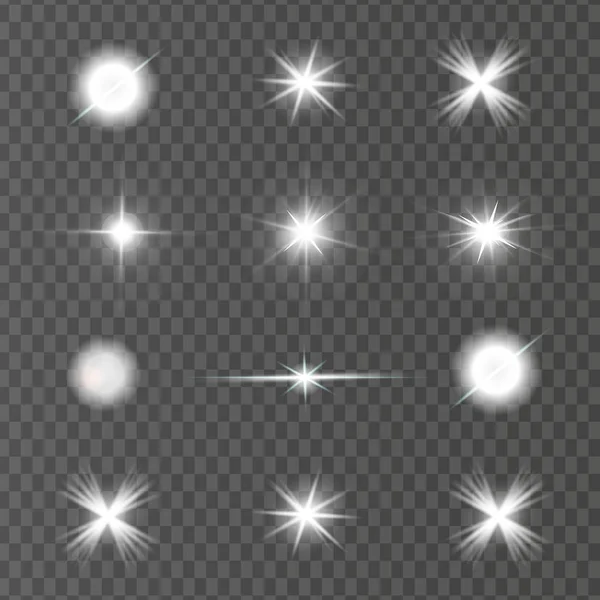 Glühen isolierte weiße Lichteffekte, — Stockvektor
