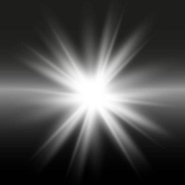 Parlayan ışıklar siyah arkaplanda izole edilmiş. Güneş ışınları ve spot ışıklarıyla parlıyor. Parlak ışık efekti. Parıltılı yıldız patlaması.