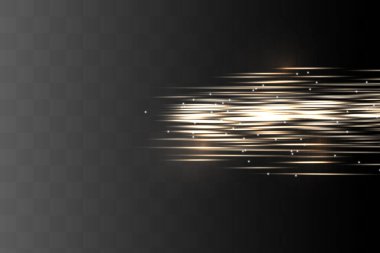 Sarı yatay mercek fişekleri paketi. Lazer ışınları, yatay ışık ışınları. Güzel ışık parlamaları..