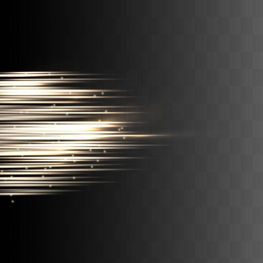 Sarı yatay mercek fişekleri paketi. Lazer ışınları, yatay ışık ışınları. Güzel ışık parlamaları..