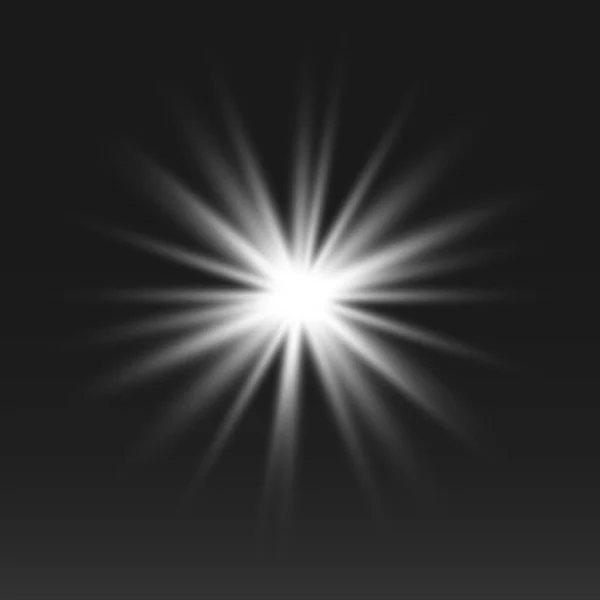Gloeiende Lichteffecten Geïsoleerd Zwarte Achtergrond Zon Flitsen Met Stralen Schijnwerpers — Stockvector