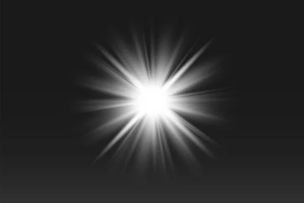 Leuchtende Lichteffekte Isoliert Auf Schwarzem Hintergrund Sonne Blitzt Mit Strahlen — Stockvektor